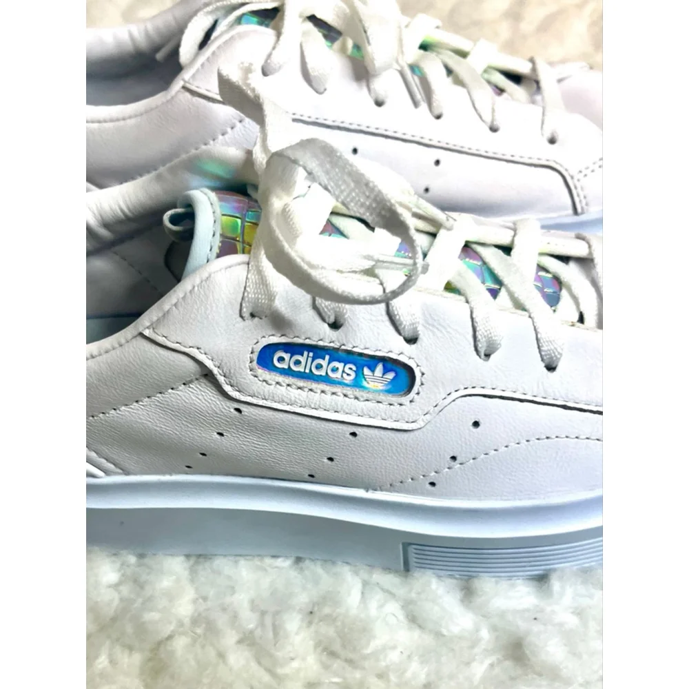 Adidas Sleek Super W Leather Sneakers Wifh Iridescent Tongue Women Size 11